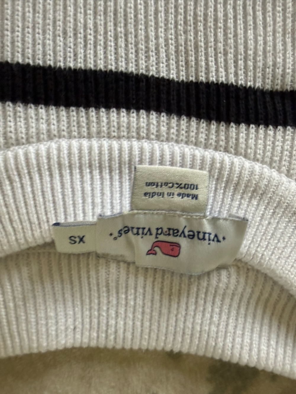 Vineyard Vines White Black Striped Ribbed 100 percent Cotton Sweater, Size XS - Picture 4 of 8